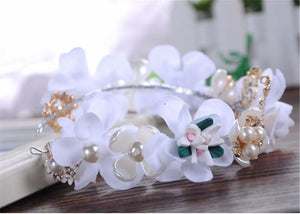 Women Girl White Flower wedding Bride Prom Party Hair piece Headband Crown Prop