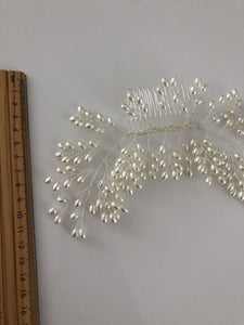 Women Prom dance headpiece Bride wedding Pearl Comb Silver hair Head accessory