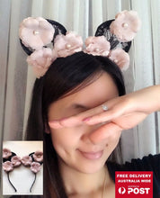 Women Girl Black Pink Flower Kitty Cat Ears Party Hair Headband band Hoop PROP