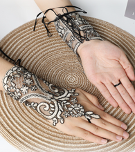Women Hollywood Fancy Fingerless Retro Gold Embroidery Short Lace Black Gloves