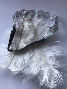 Women Lady retro White Feather Flapper Party Hair headband accessory fascinator