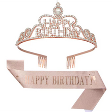 Rose Gold Crystal Happy Birthday Party Heart Hair Headband Crown Tiara Sash