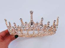 Gold Crystal Bridal Tiara – Round Proper Rhinestone Crown for Weddings & Proms