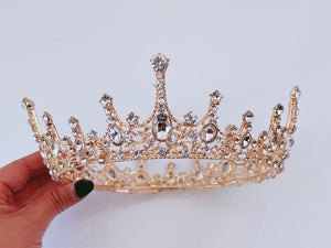 Gold Crystal Bridal Tiara – Round Proper Rhinestone Crown for Weddings & Proms