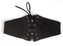 Women Black Retro Party Waist Elastic Wide Corset Belt band Tie up Zip Wrap