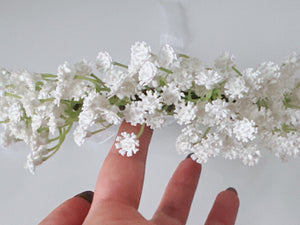 Women White little flower babys breath Hair Headband Greenery Halo Crown Garland