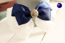 Girl School Uniform Navy Ribbon bow Lace Hair Ponytail Elastic Band Tie holder