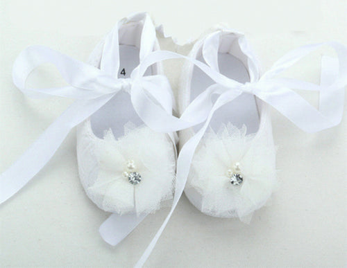 Baby Shower Girls Kid Christening Ballet White crystal Lace Gem Shoes First