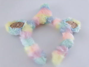 Womens Girl Fluffy Rainbow Unicorn Horn Costume Ear Party Hair band headband