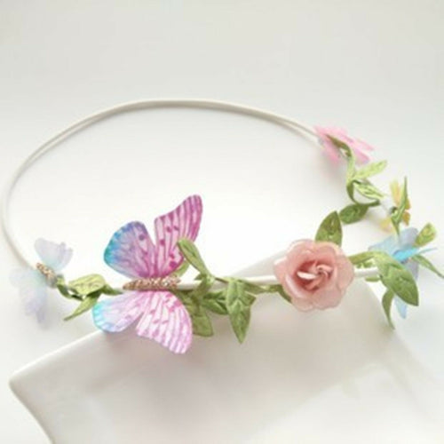 Women Girl Butterfly Rose Leaf Fairy Party Elastic Hair Head Headband Fascinator