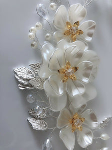 Women Silver Leaf Pearl Bride White Flower Party Hair Headband Band jewelry