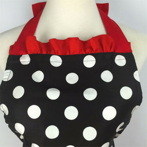 Women Retro Design Dot Kitchen Chef Barbecue Protective Ruffle Apron Smock