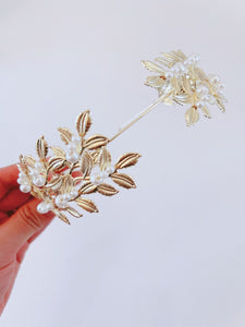Women Light Gold Color boho Leaf Pearl Elf Party Hair Headband Crown Tiara Hoop