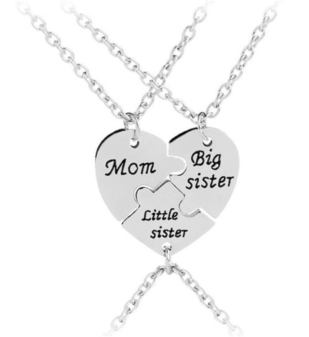 Girl Heart Split Jigsaw Big little SISTER Mom Gift Mum Necklace sisterhood Set