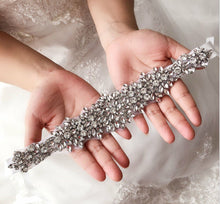 Women Wedding Bride White lace Crystal Shine Prom Cocktail party Sash Belt Tie