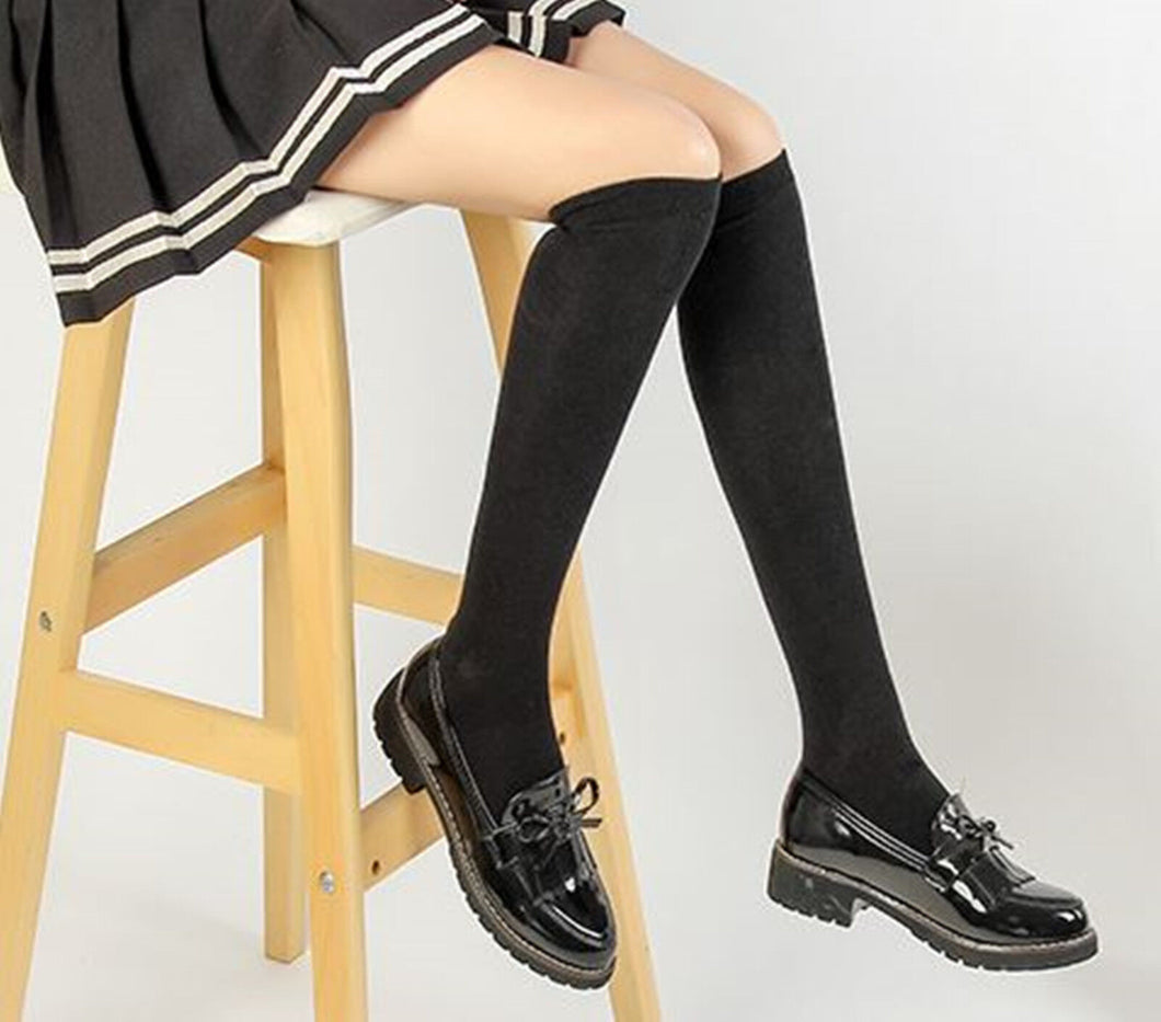 Women Girls Lady Black Winter Knee Below Leg Warm School Long Socks Tights