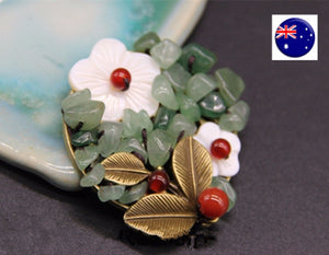 Women Leaf Gorgeous Stone Shell Vintage Look Christmas Xmas Brooch Pin Gift her