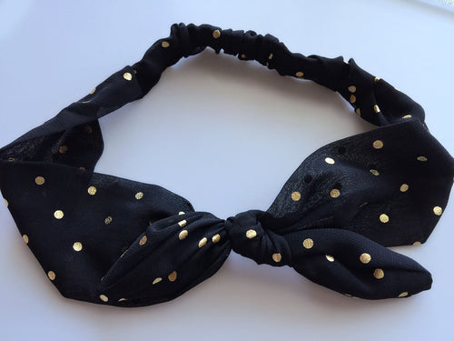 Women Girl kids Retro bow Black dot bow ear boho Chiffon Headband Hair head band