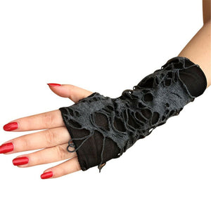 Women Girl Fingerless Rock Halloween Party Ghost Punk Gothic Black Ripped Gloves