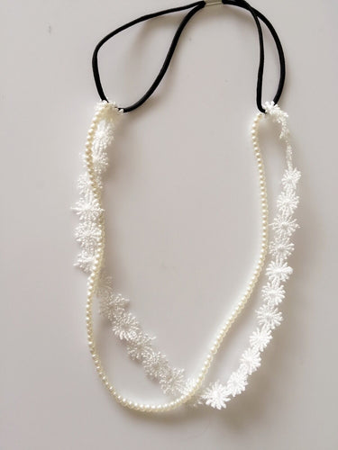 Women Girls BOHO Lace flower pearl Beach wedding Bridal Beach Hair Headband Prop