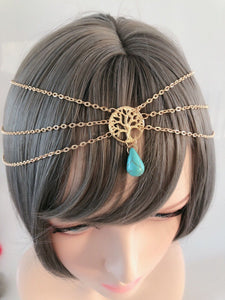 Women Gold color Forehead Boho Peace Tree Hippie Hair Head Cuff Headband Chain