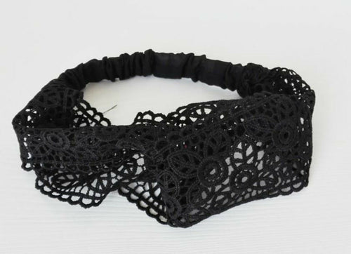 Women Net Crochet Boho Lace Retro Cross Twist hair headband band bandana scarf Black net