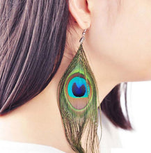 Women Ladies Boho Bohemian Party Peacock Feather Dangle Earrings Ear drop