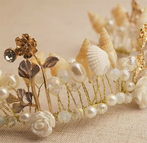 Women Mermaid Sea Conch Shell Metal Gold Hair Band Headband crown Tiara