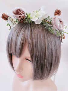 Women Grey Purple Brown flower Girl Pine Party hair Headband Garland Tiara