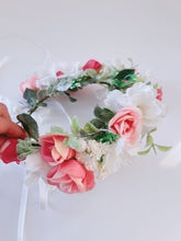 Women White Pink Rose Flower Girl Rustic Woodland Hair Headband Crown Garland