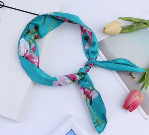 Women Satin Retro Silky look flower Wire bow scarf Hair head band headband Tie