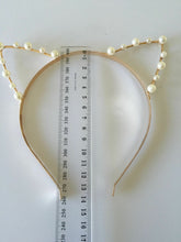 Women Girls Kitty Cat Ears Gold Pearl Costume Party hair Headband Clubwear Prop