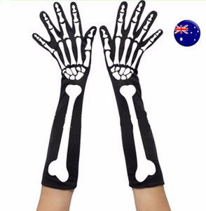 Adult Party Costume Halloween Ghost Gothic Black Skull Skeleton Bone Long Gloves
