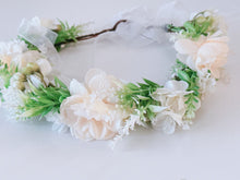 Women Beige Cream White Flower Crown wedding Party hair Headband Garland Tiara