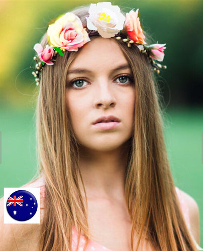 Women flower Girl yellow Bride Party Hair Floral Headband Prop Garland lace