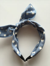 Lady Girls Kids Child Blue Denim Dots Ear Bow Party Hair Head band Headband Hoop