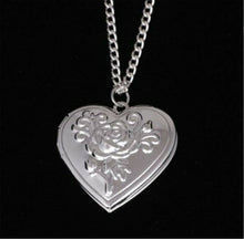 Women Girl Photo frame Locket Open Rose love Heart Pendant Necklace Chain Gift