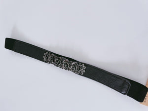 Women Metallic Retro silver Rose slim thin Elastic Dress Narrow Waist Belt Band