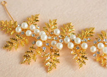 Women Boho Wedding Prom Gold Crystal Pearl Leaf Bride Hair accessory Pin PROP