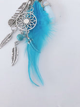 Women Bohemian BOHO Blue Feather Dream Catcher Crystal Key Ring holder Keyring