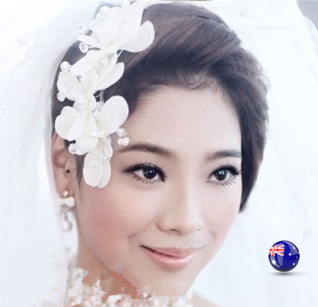 Women Pure White Flower Wedding Bride Party Hair Head Headband Fascinator PROP