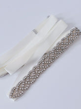 Women Cream White Crystal Rhinestone Prom Wedding Waist Dress Satin Sash Belt