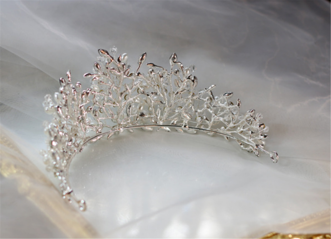 Women White Pearl Crystal Queen Bride Party Hair Head Prom Headband Crown Tiara