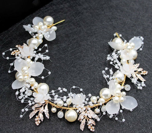 Women Girl White Flower Leaf wedding Prom Party Hair piece Headband Fascinator
