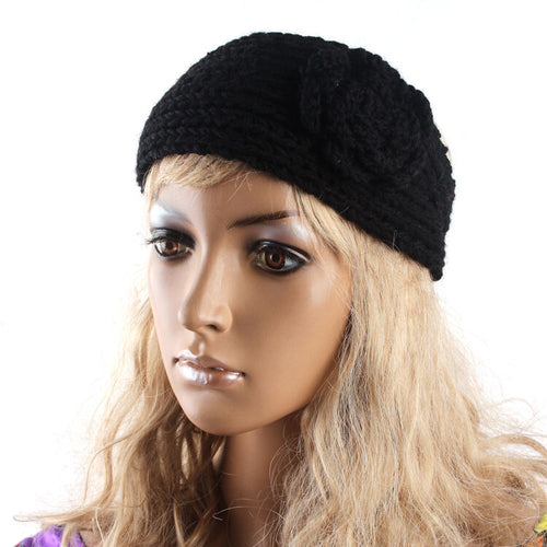 Women Black Knitted Crochet BOHO Bohemian Bandana Hair Head Headband Wrap