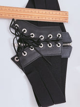 Women Black Retro Party Waist Elastic Wide Corset Belt band Tie up Zip Wrap