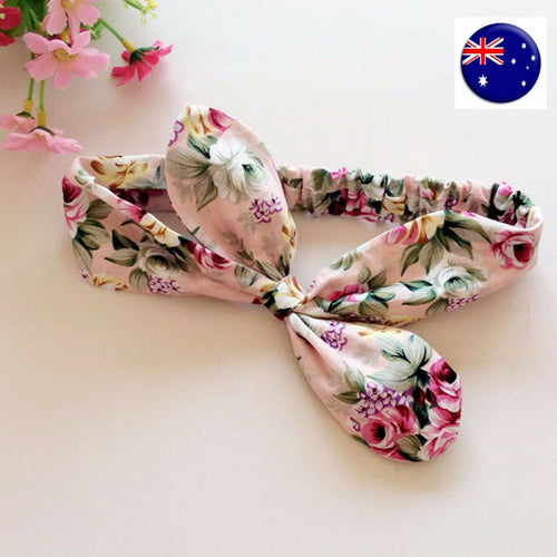 Girl Baby Kids Pink Flower retro Bow Cotton Party Hair band Headband bandana
