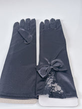 Women Opera Bride Hollywood Party Fancy Ball Wedding Satin Black Lace Bow Gloves