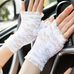 Woman Girl Party Opera Bridal Fancy Costume Lace ruffle Fingerless SHORT Gloves