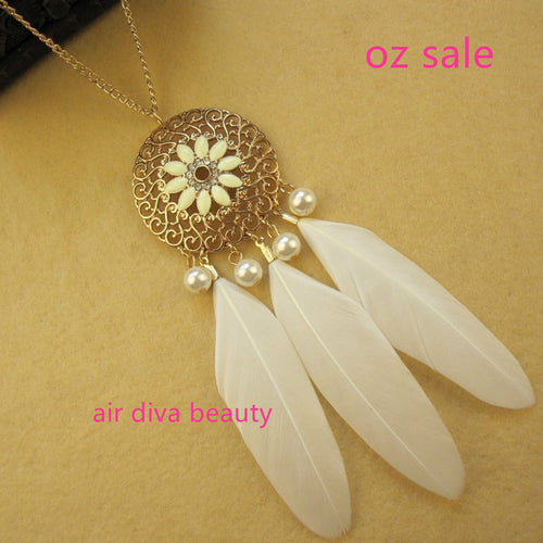 NEW Women Lady Girl Fashion Feather Dream catcher Retro BOHO long chain necklace